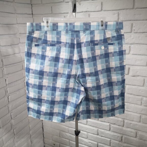 NWOT Rule 18 A Bobby Jones Brand Men's Size 36 Teal & White Plaid Golf Shorts - Picture 2 of 12